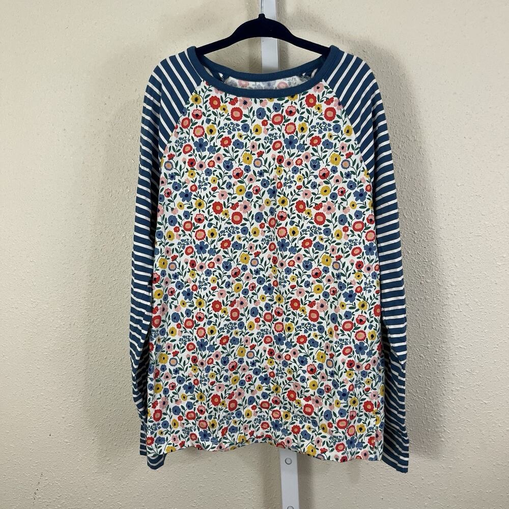 Mini Boden Floral Stripe Raglan Shirt Girls 9-10Y Long Sleeve Cotton